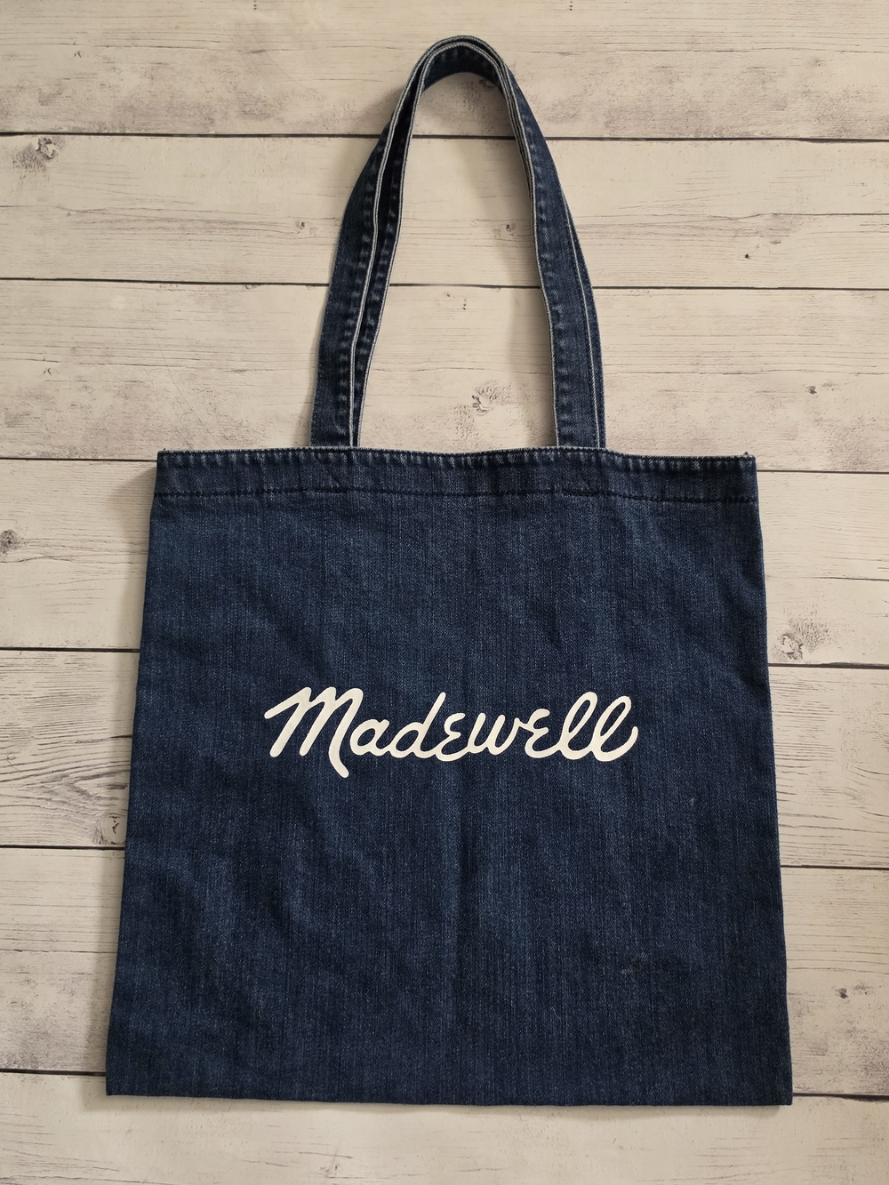 EUC Madewell Script Denim Canvas Lightweight Tote Bag With Handles